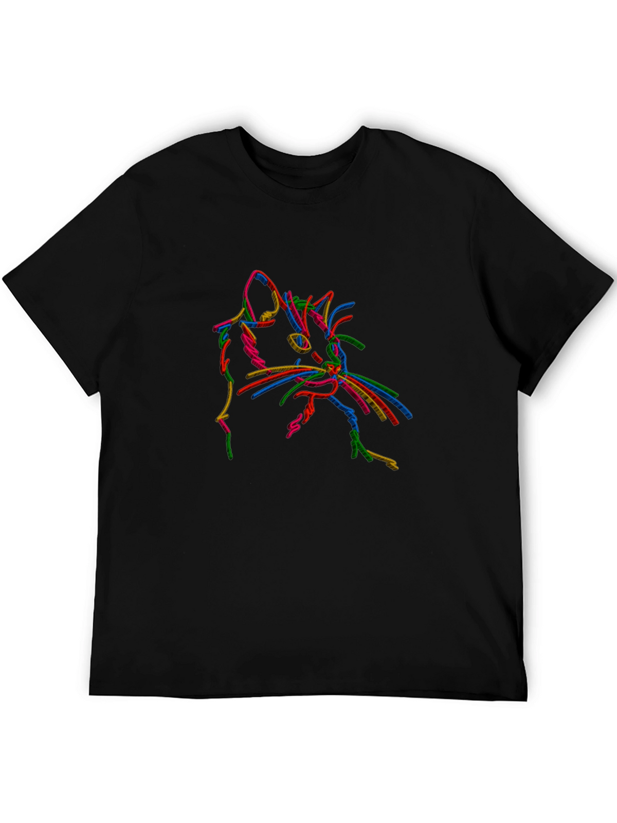 Vibrant Cat Outline Black T-Shirt