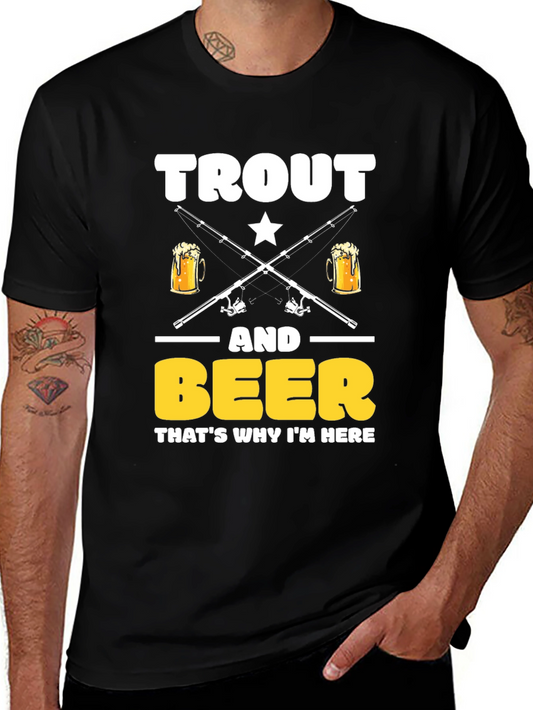 Trout and Beer T-Shirt - Fishing and Drinking