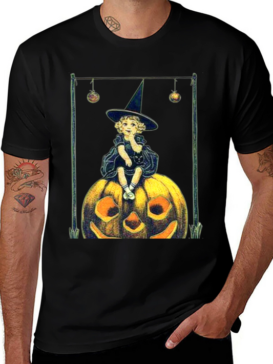 Vintage Witch on Pumpkin Halloween Tee