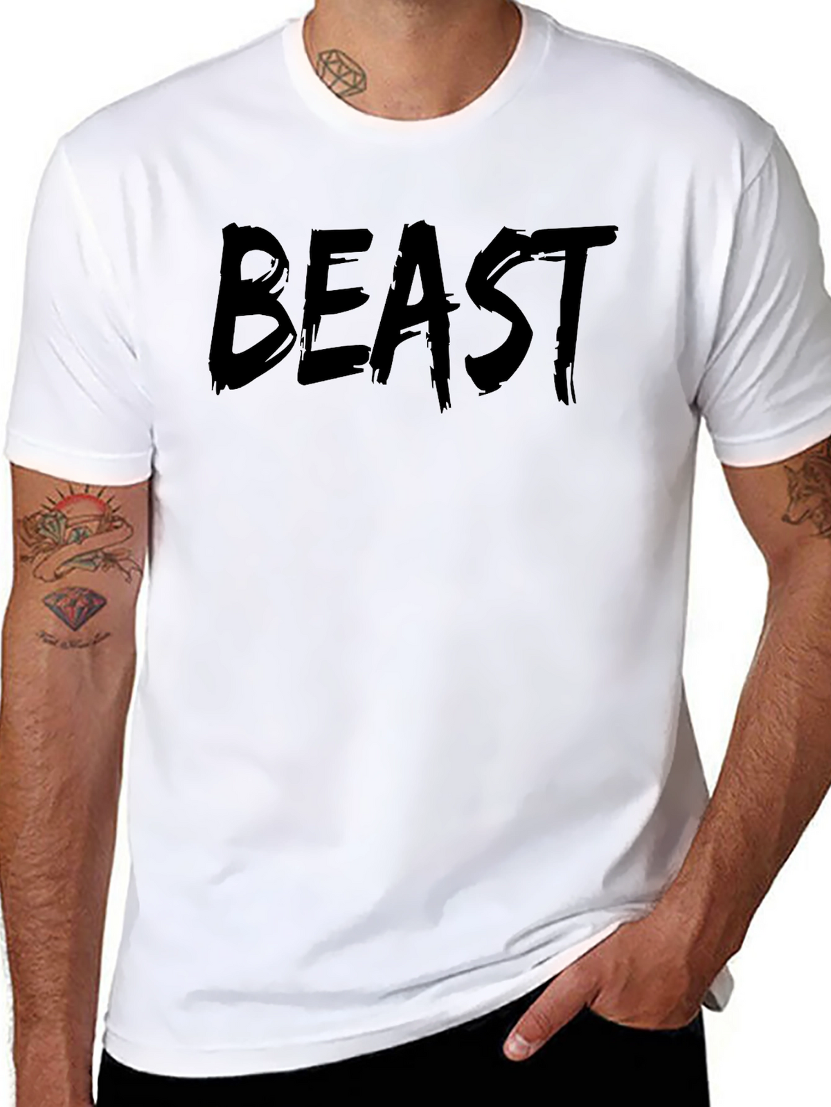 Mens Beast Graphic Print Crew Neck T-Shirt