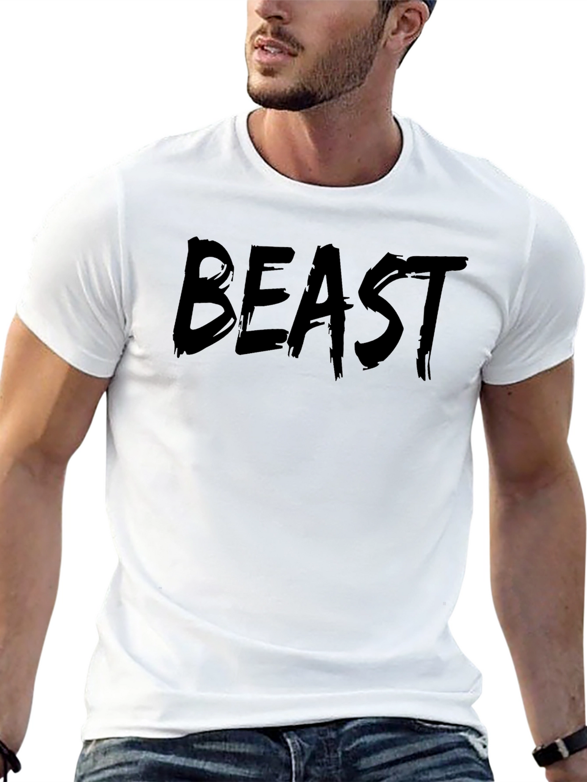 Mens Beast Graphic Print Crew Neck T-Shirt