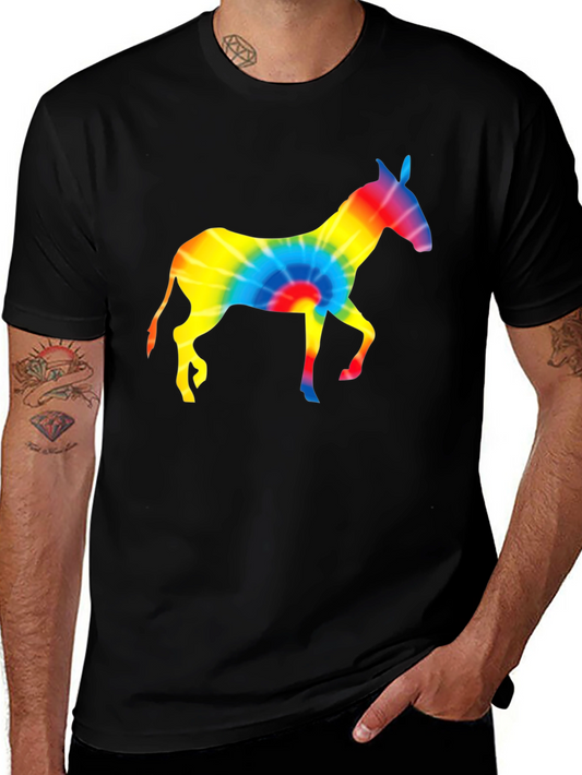 Tie-Dye Donkey Graphic Tee - Black Cotton Shirt