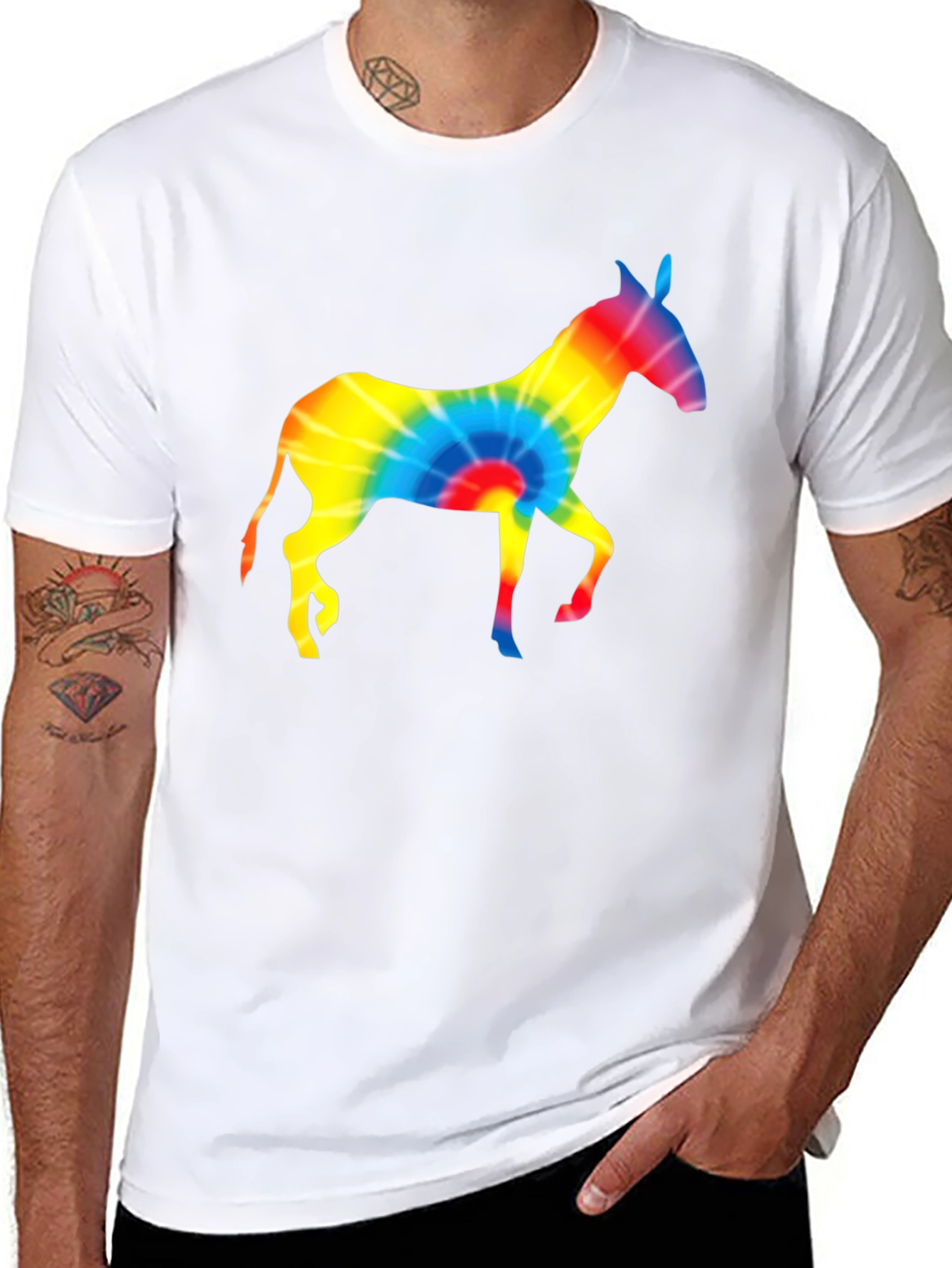 Tie-Dye Donkey Graphic Tee - Black Cotton Shirt