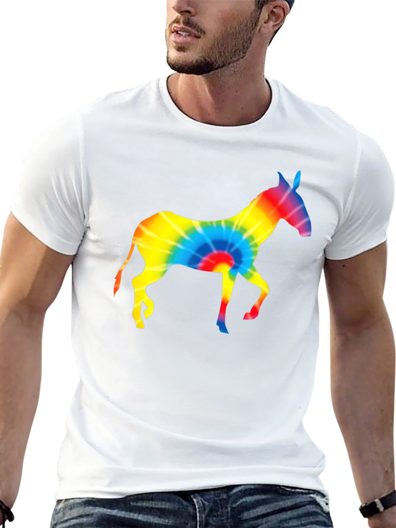 Tie-Dye Donkey Graphic Tee - Black Cotton Shirt