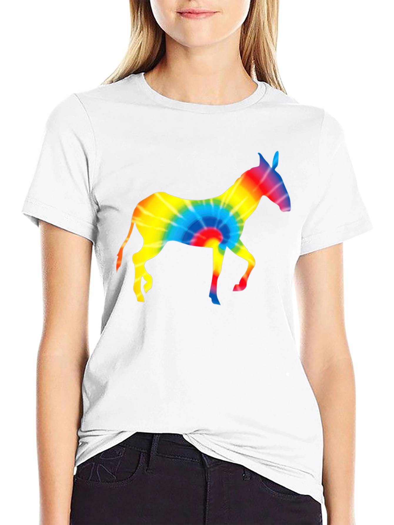 Tie-Dye Donkey Graphic Tee - Black Cotton Shirt