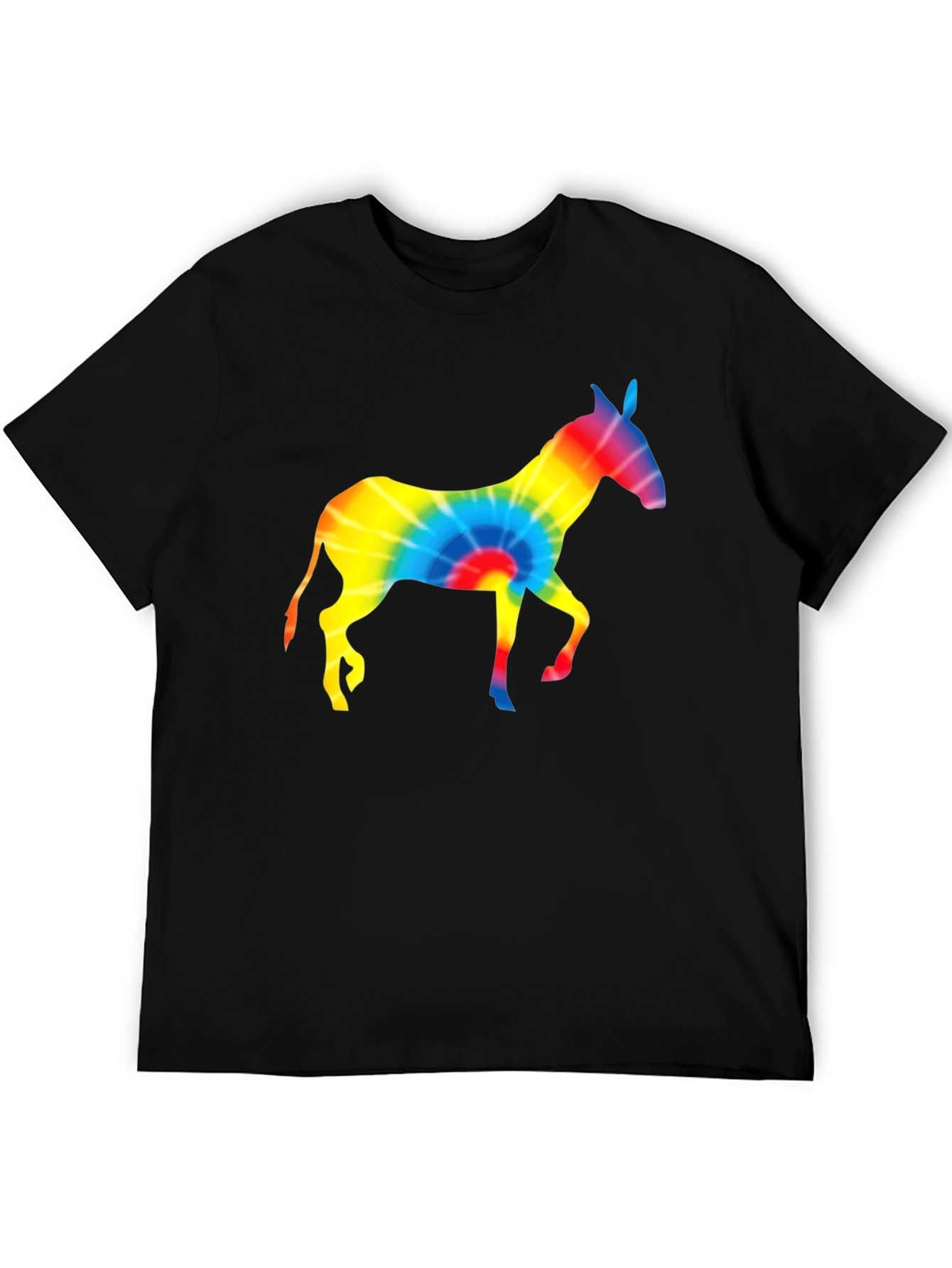 Tie-Dye Donkey Graphic Tee - Black Cotton Shirt