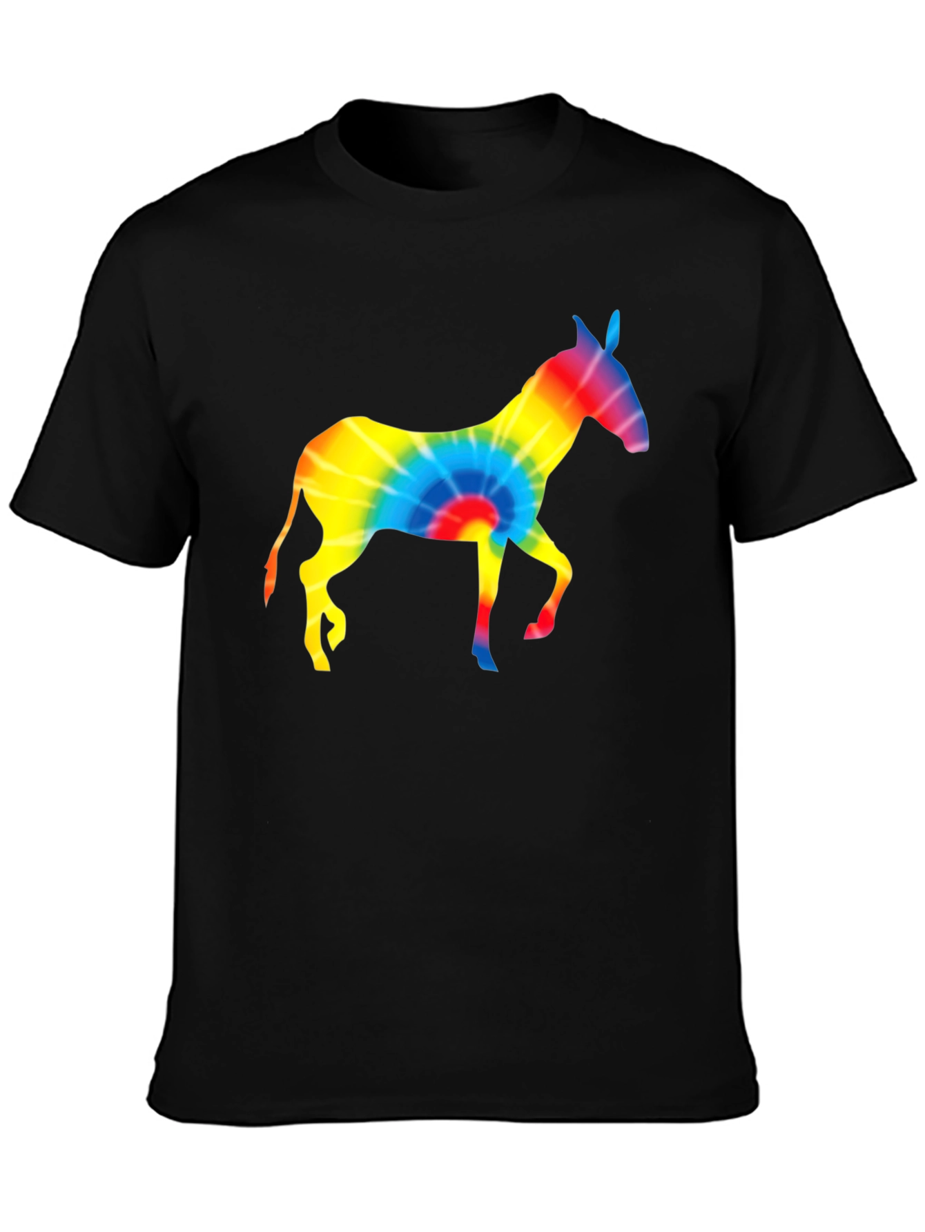 Tie-Dye Donkey Graphic Tee - Black Cotton Shirt