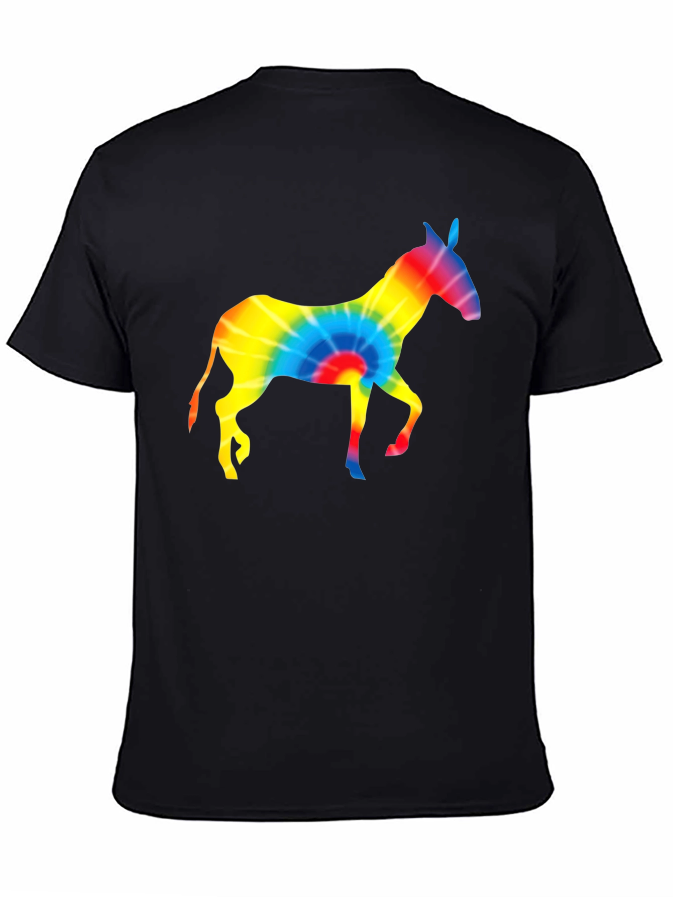 Tie-Dye Donkey Graphic Tee - Black Cotton Shirt
