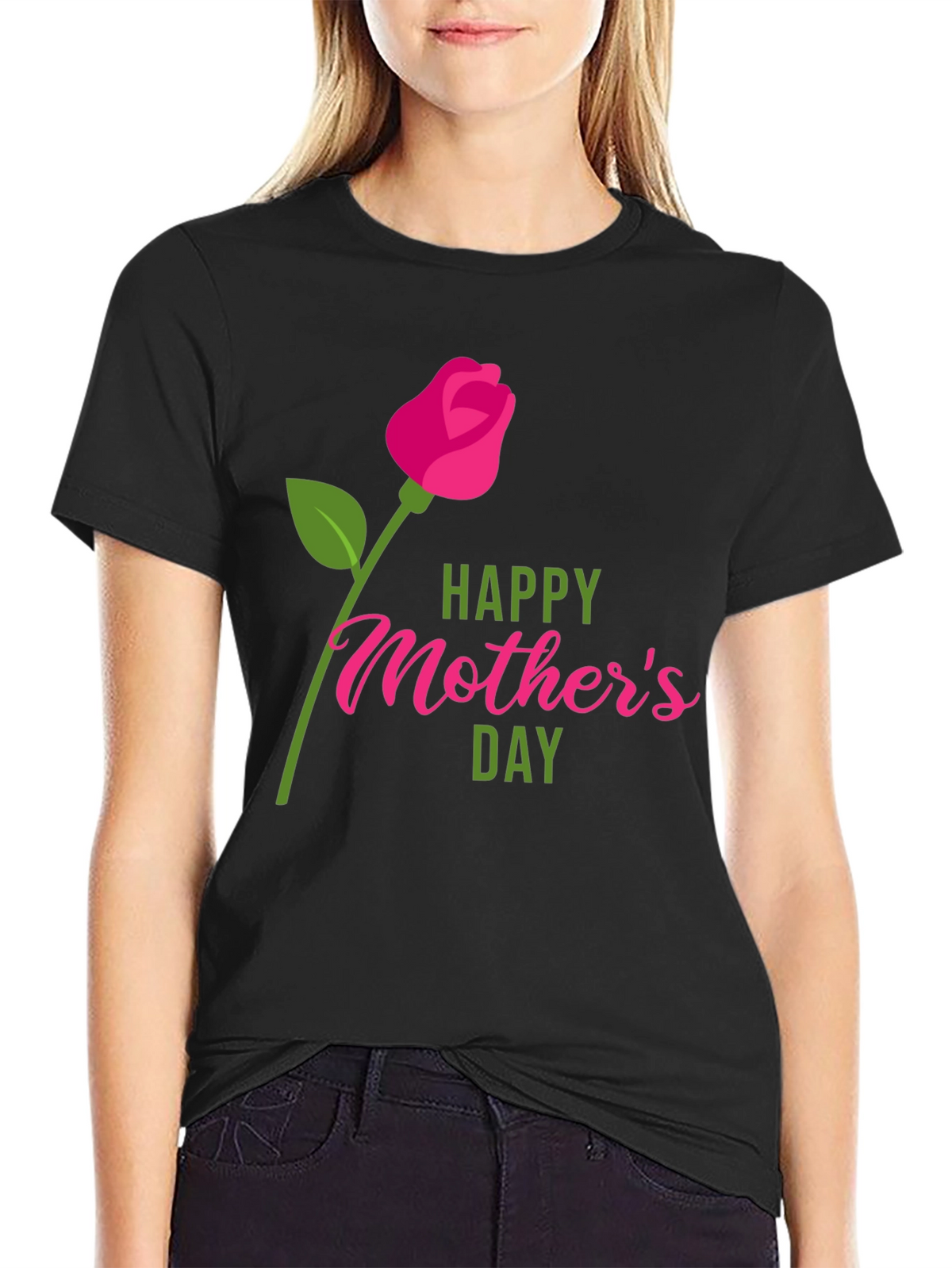 Happy Mothers Day Graphic Tee - Black Cotton