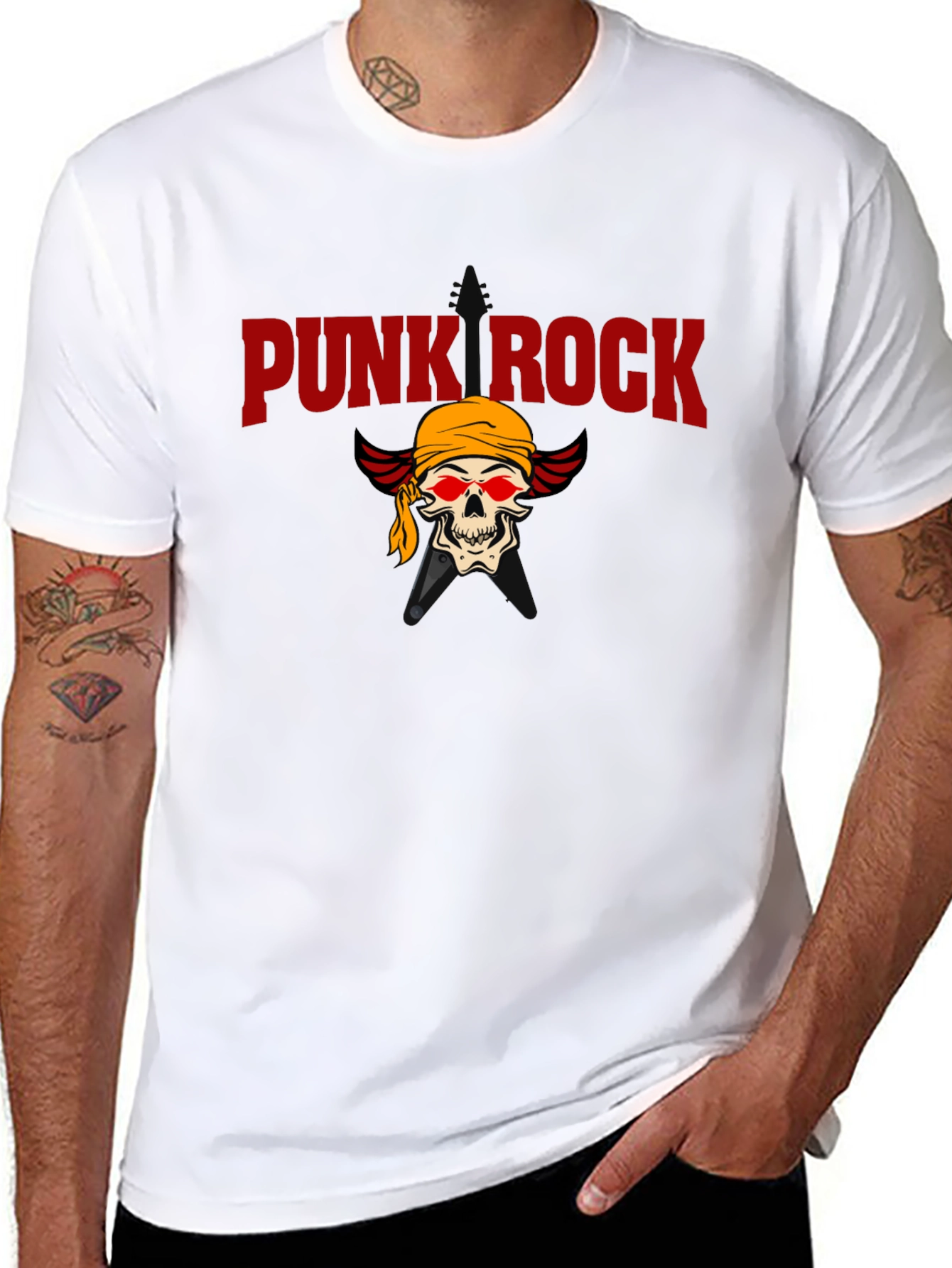 Punk Rock Skull Graphic Tee - Black