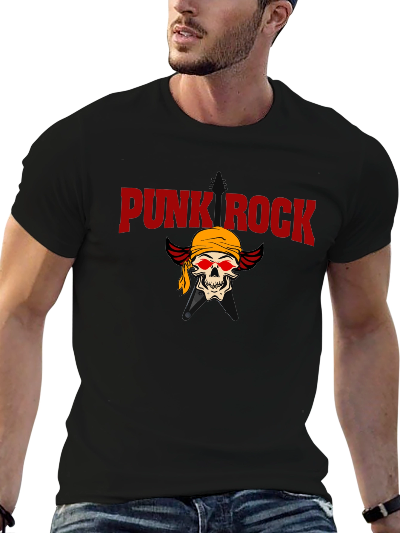 Punk Rock Skull Graphic Tee - Black