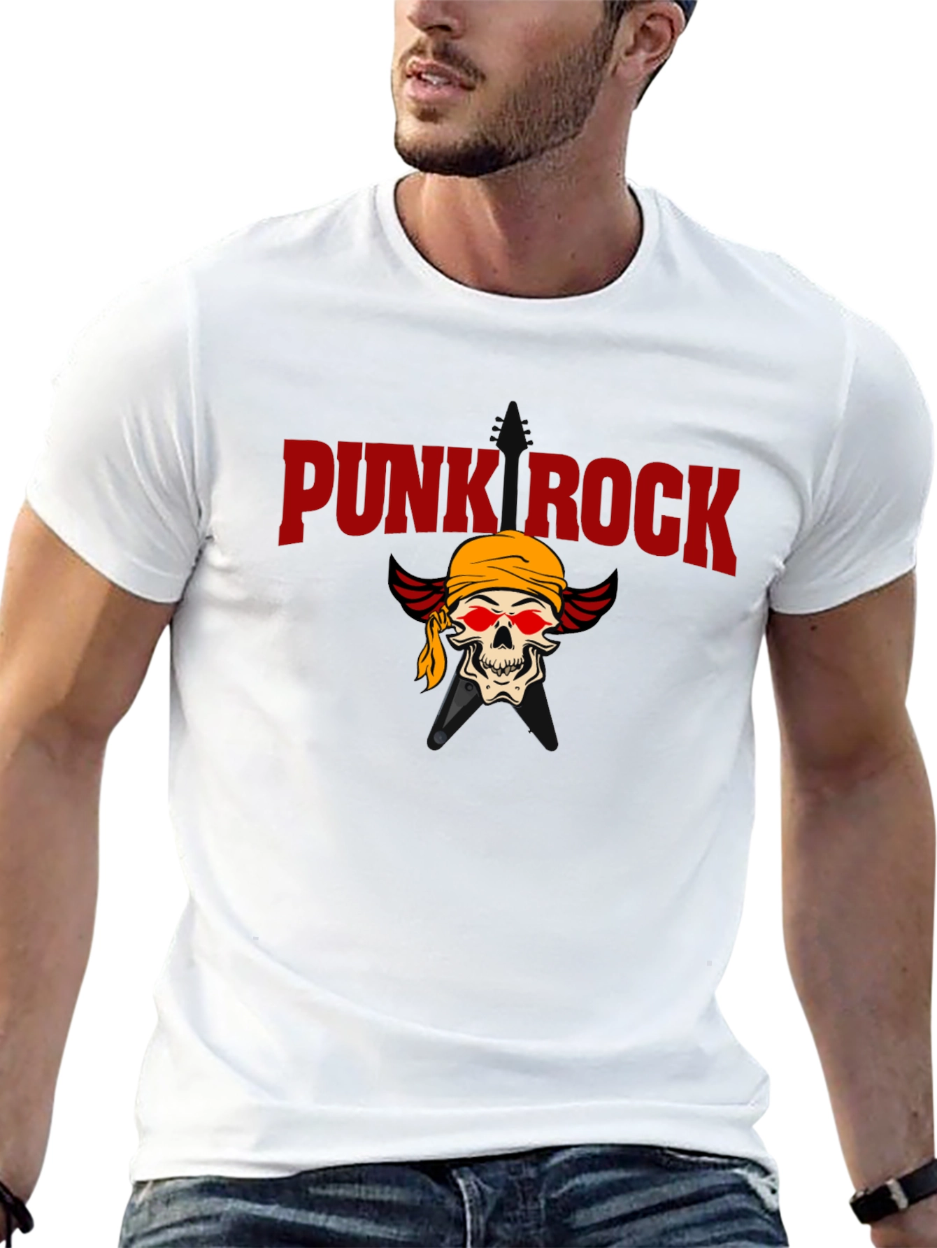 Punk Rock Skull Graphic Tee - Black