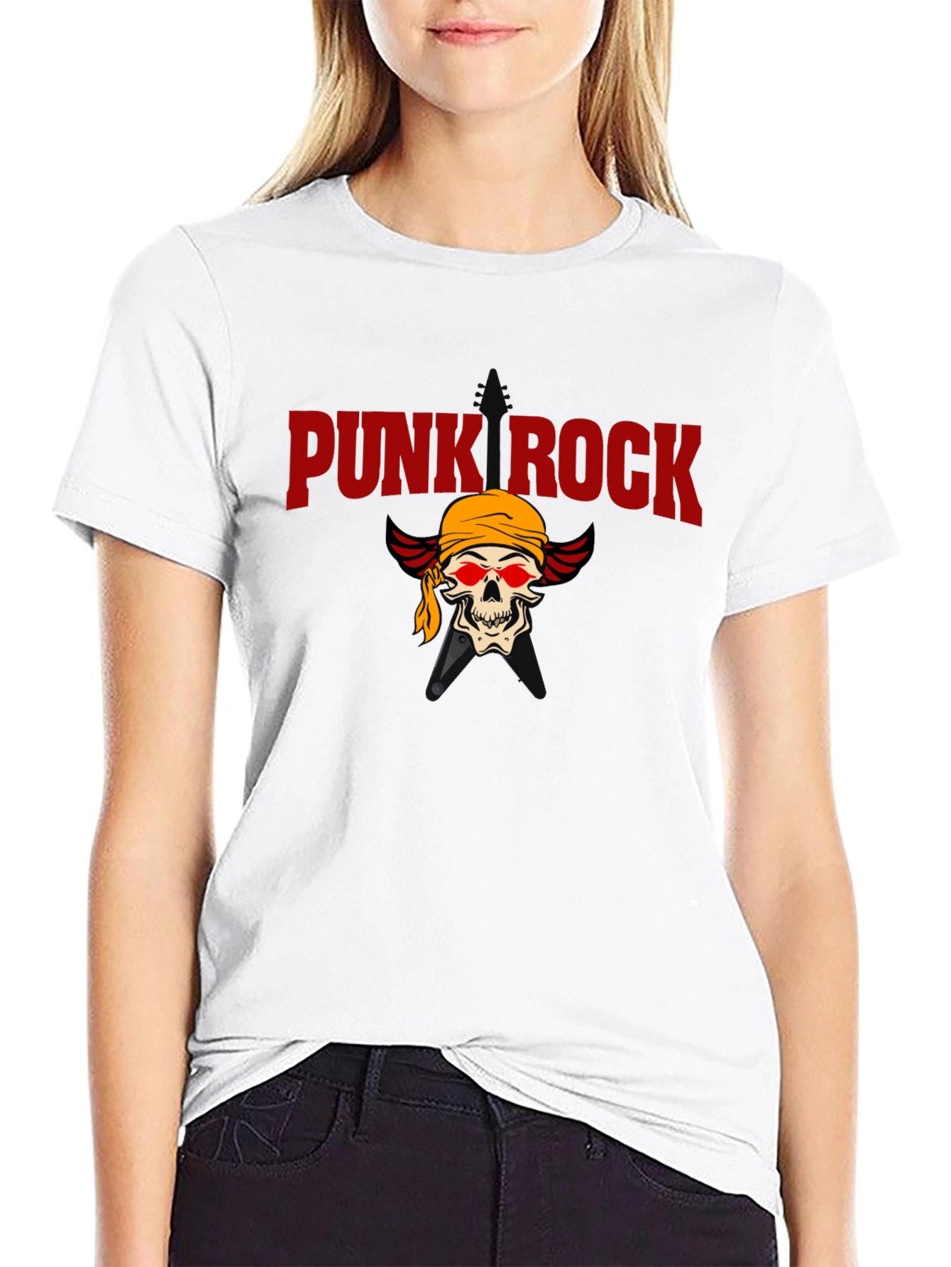 Punk Rock Skull Graphic Tee - Black