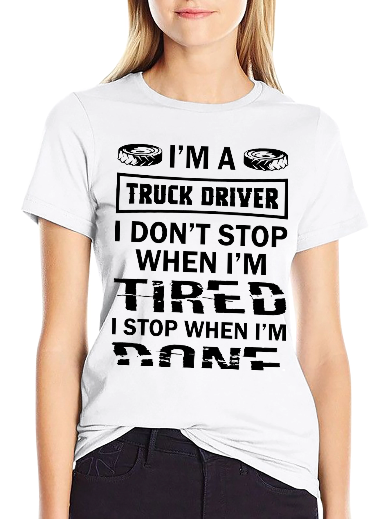 Truck Driver Tire Design Black T-Shirt