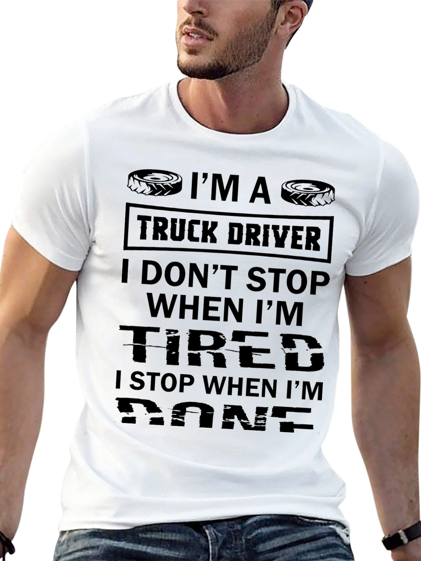 Truck Driver Tire Design Black T-Shirt