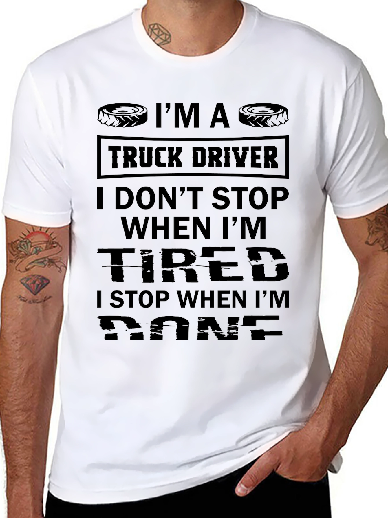 Truck Driver Tire Design Black T-Shirt