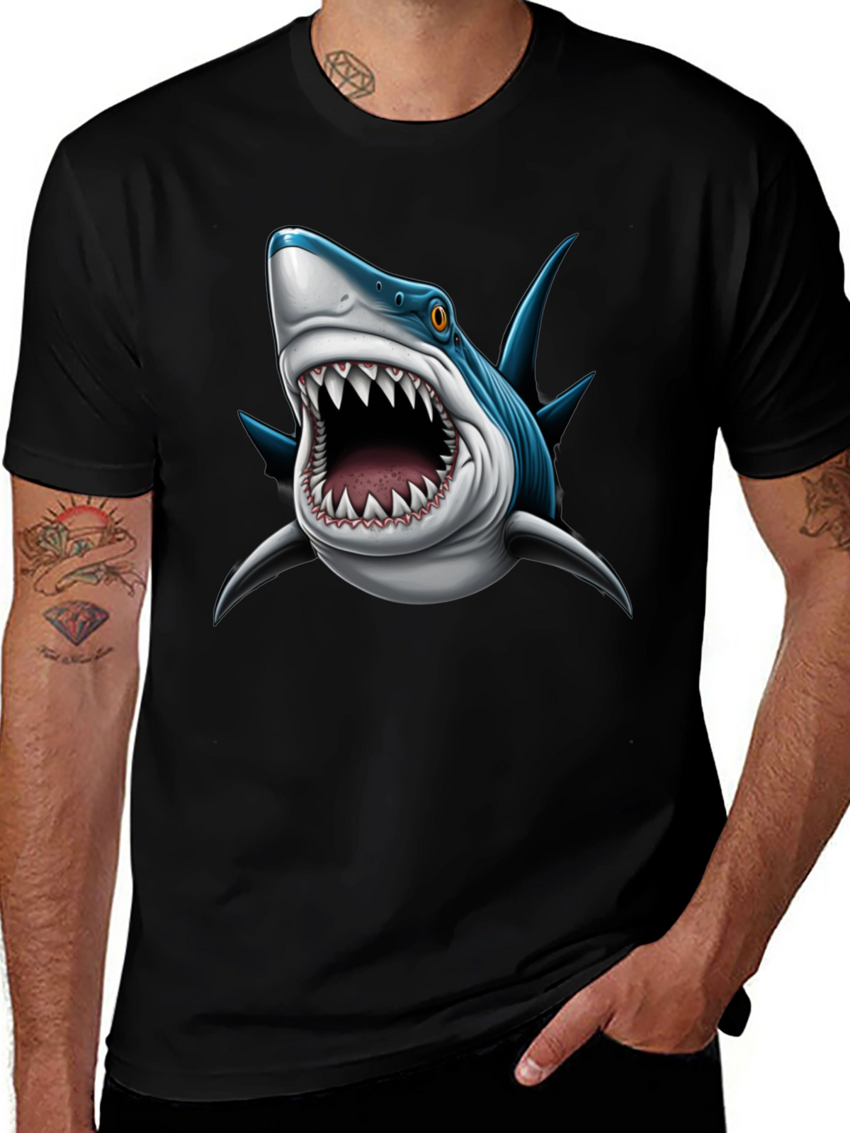 Mens Shark Attack Graphic Tee - Black