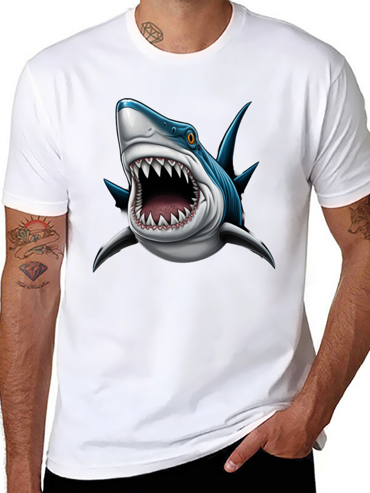 Mens Shark Attack Graphic Tee - Black