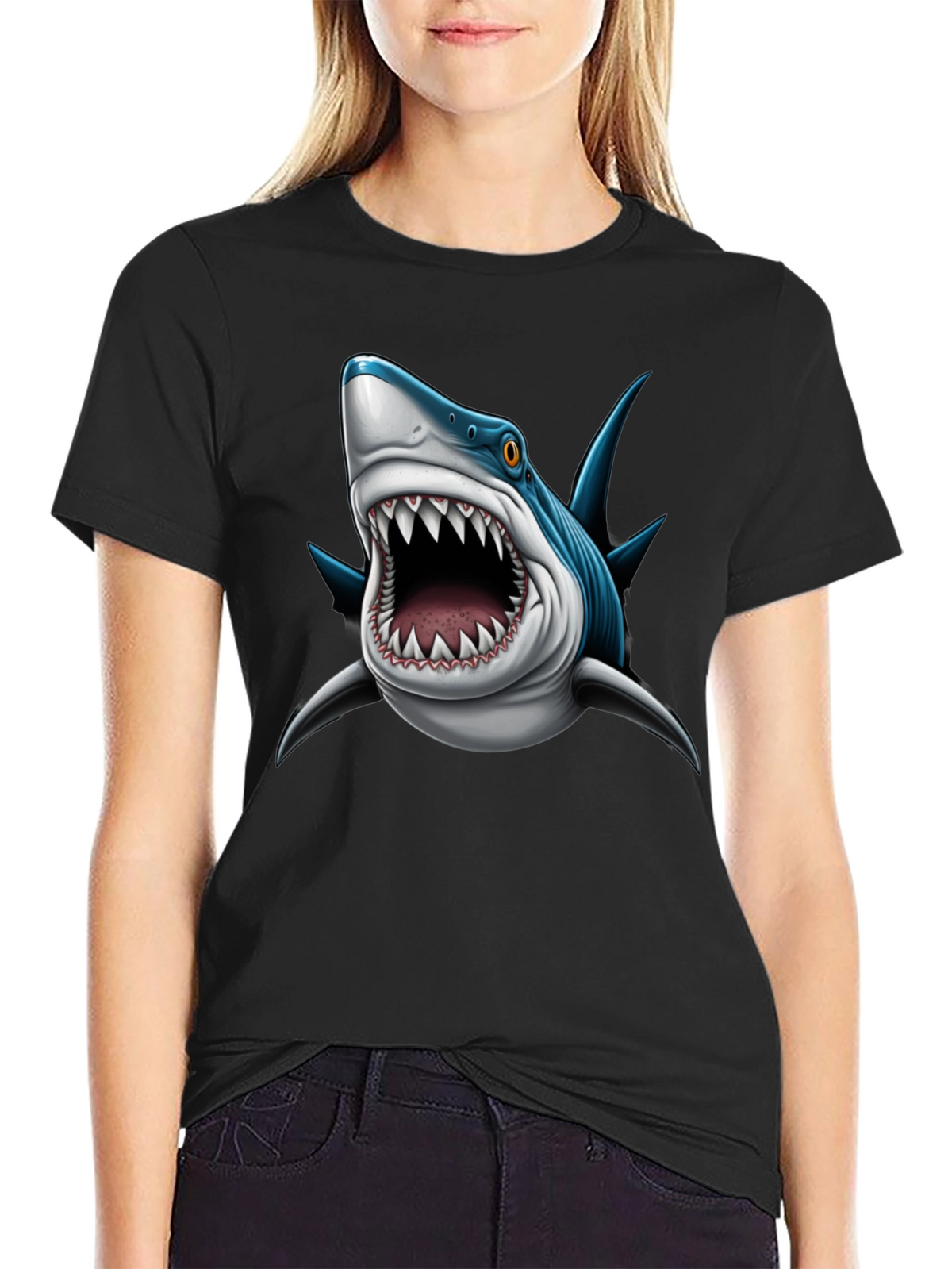 Mens Shark Attack Graphic Tee - Black