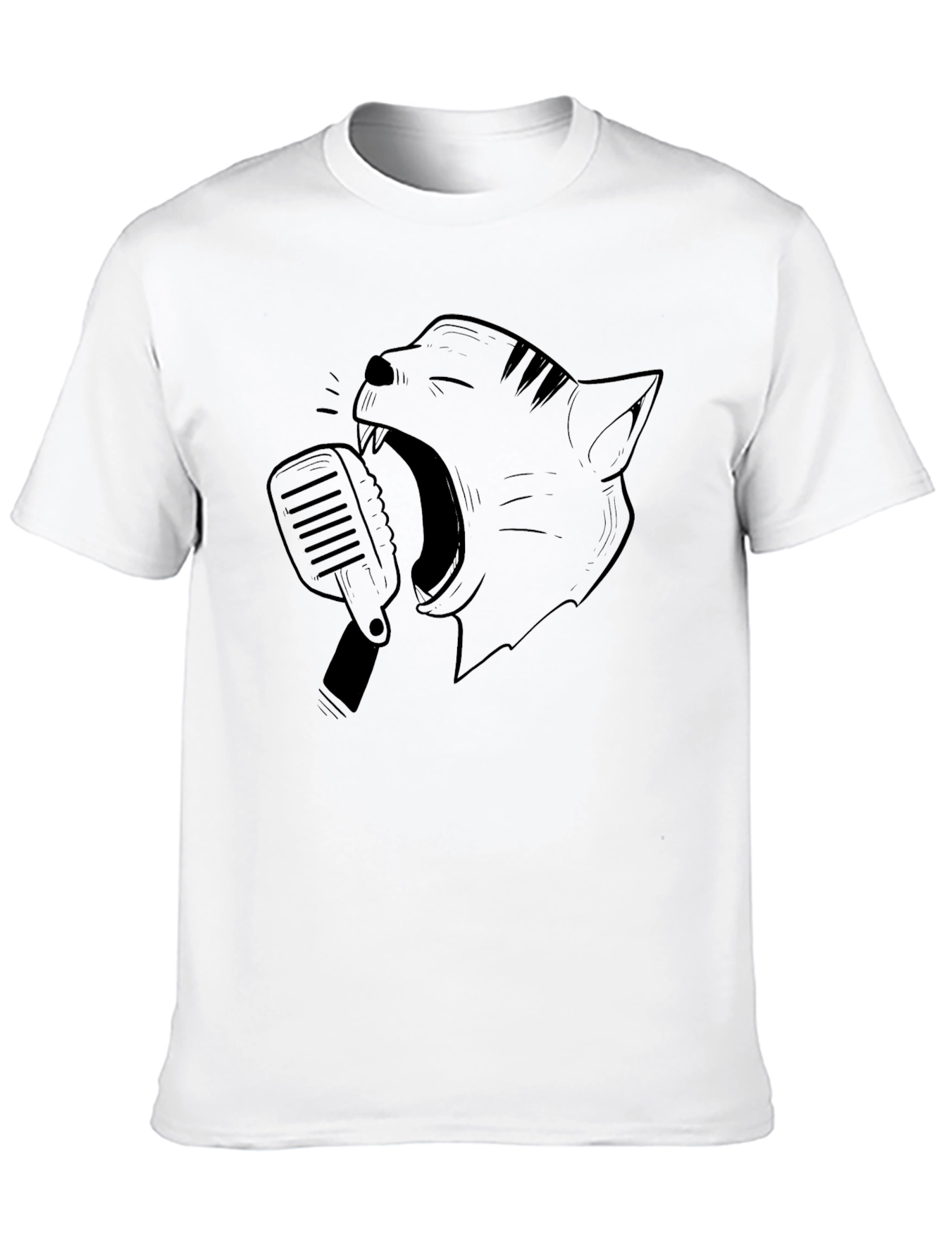Singing Cat Graphic Tee - Black Cotton Blend