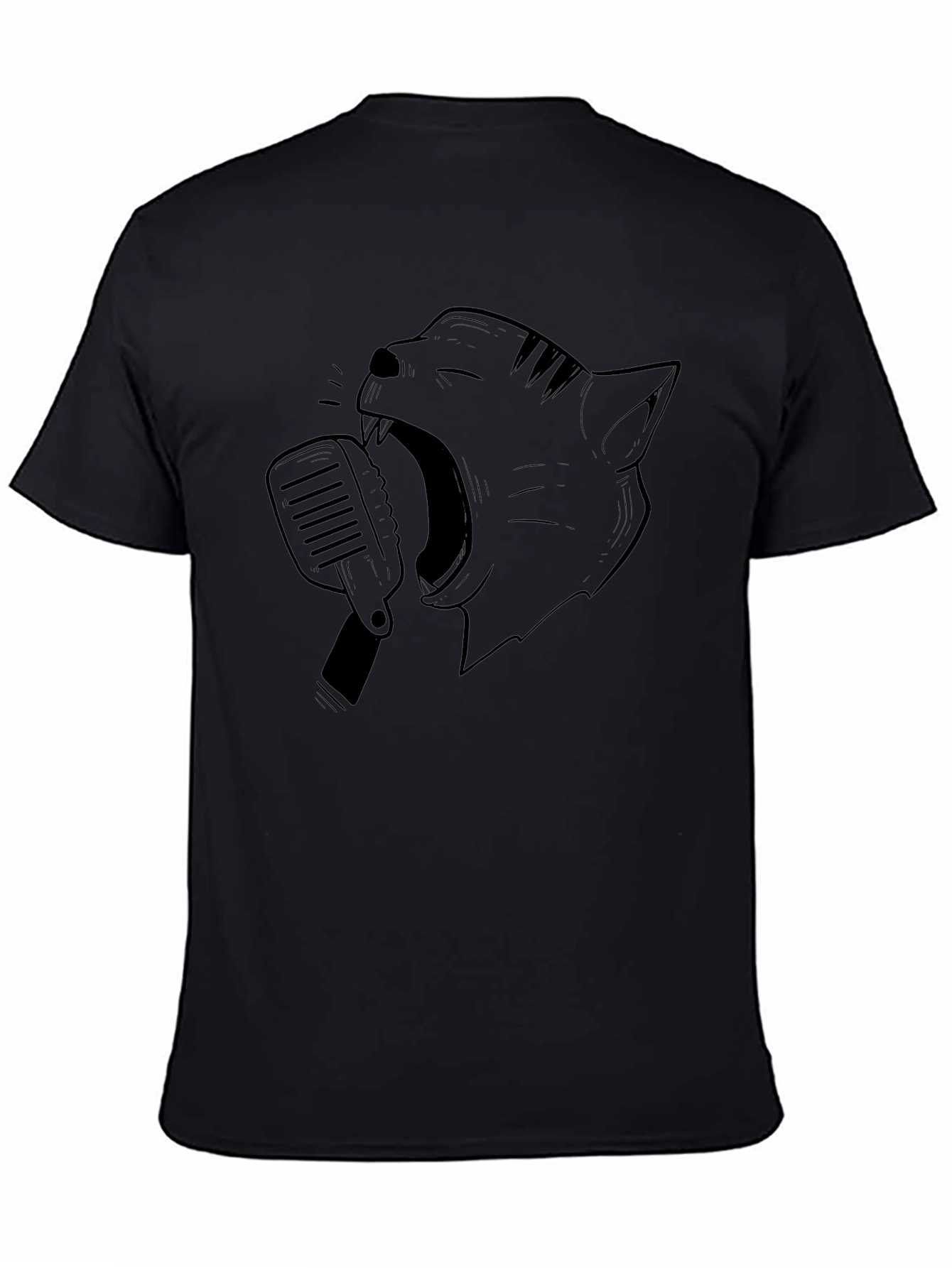 Singing Cat Graphic Tee - Black Cotton Blend