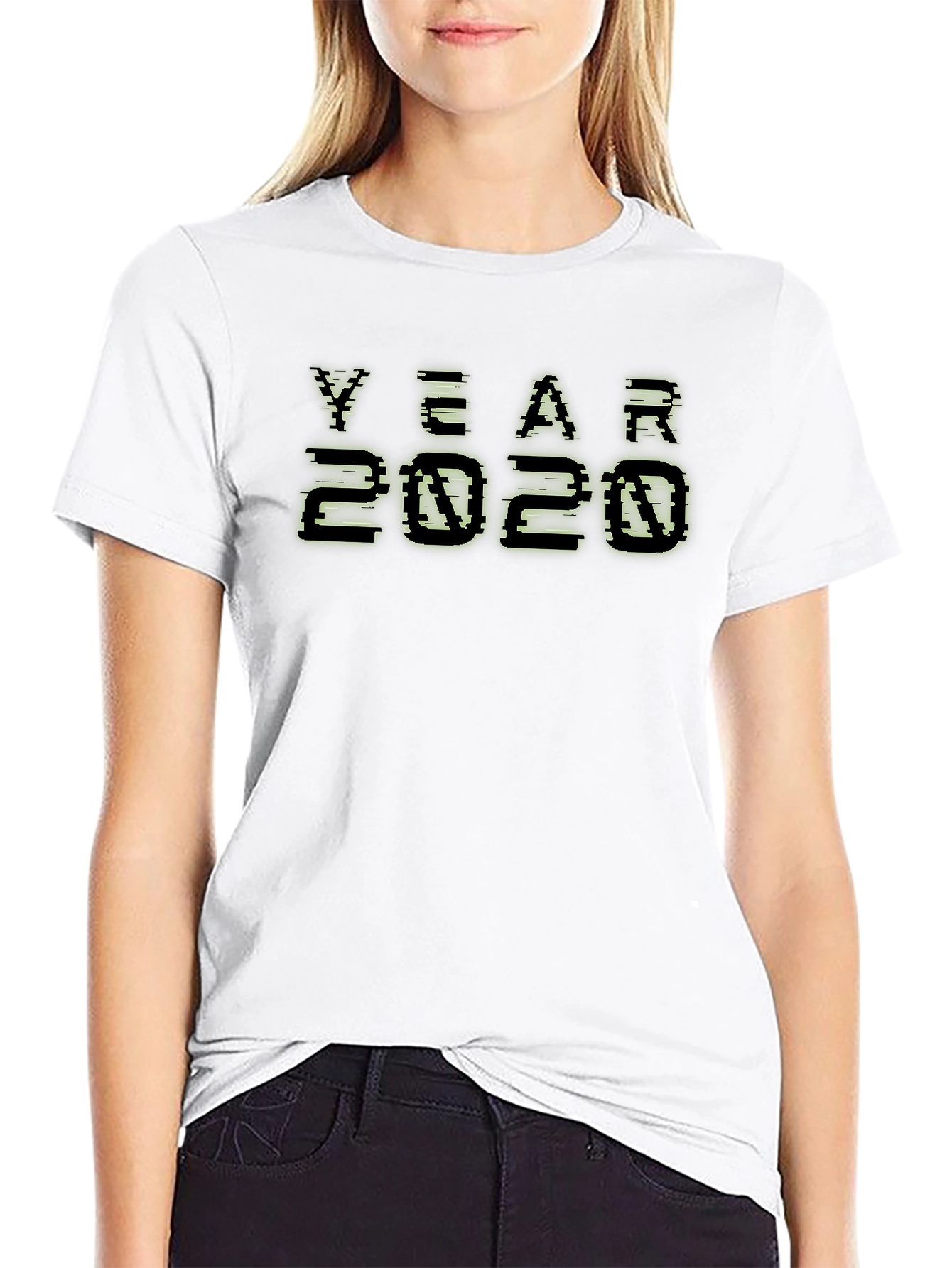 Year 2020 Pixelated Graphic Black T-Shirt