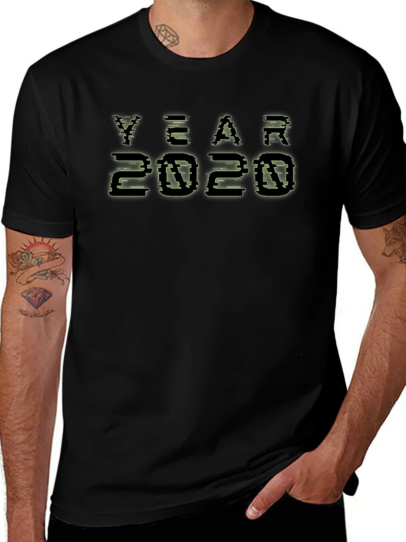 Year 2020 Pixelated Graphic Black T-Shirt