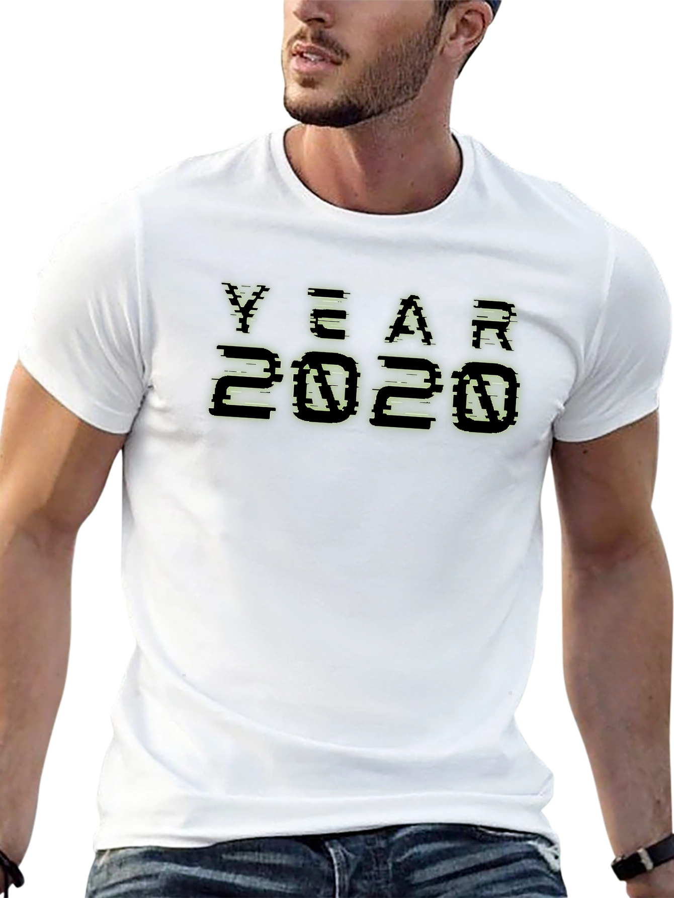 Year 2020 Pixelated Graphic Black T-Shirt