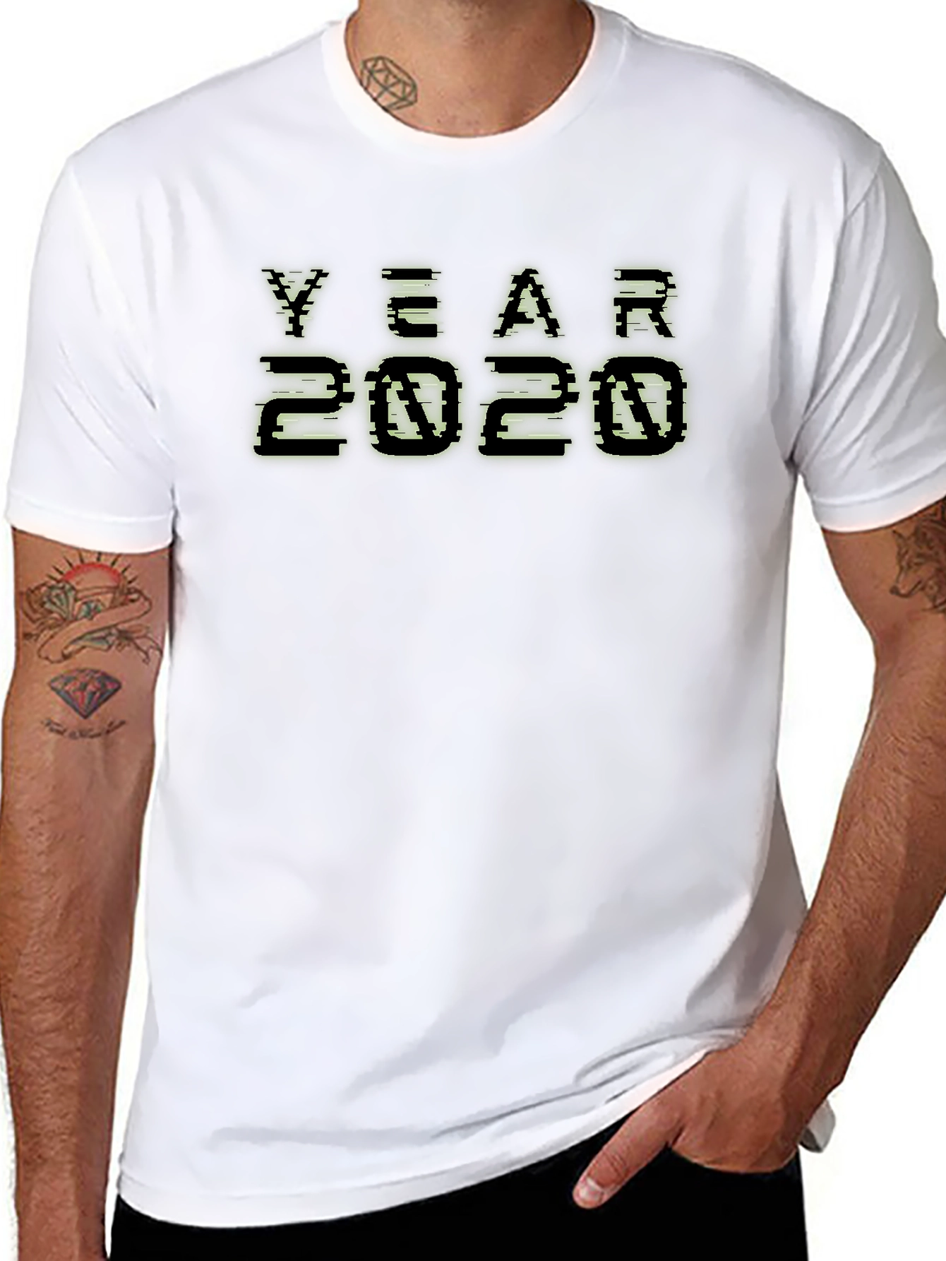 Year 2020 Pixelated Graphic Black T-Shirt