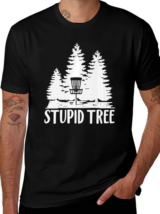 Stupid Tree Black T-Shirt Disc Golf Design