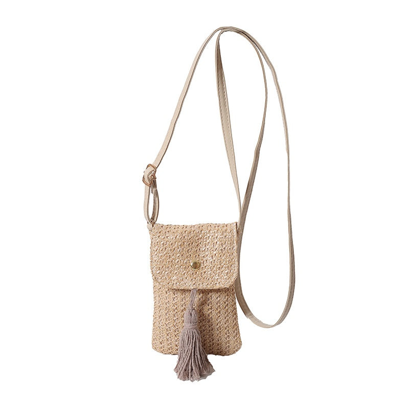 2024 Trendy Summer Crossbody Woven Tassel Phone Bag for Women