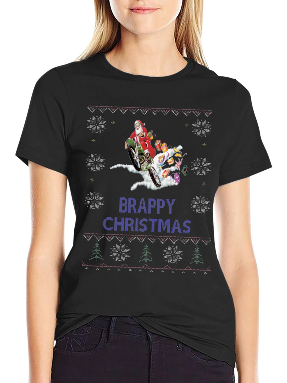 Brappy Christmas Santa Motocross Ugly Christmas Sweater T-Shirt