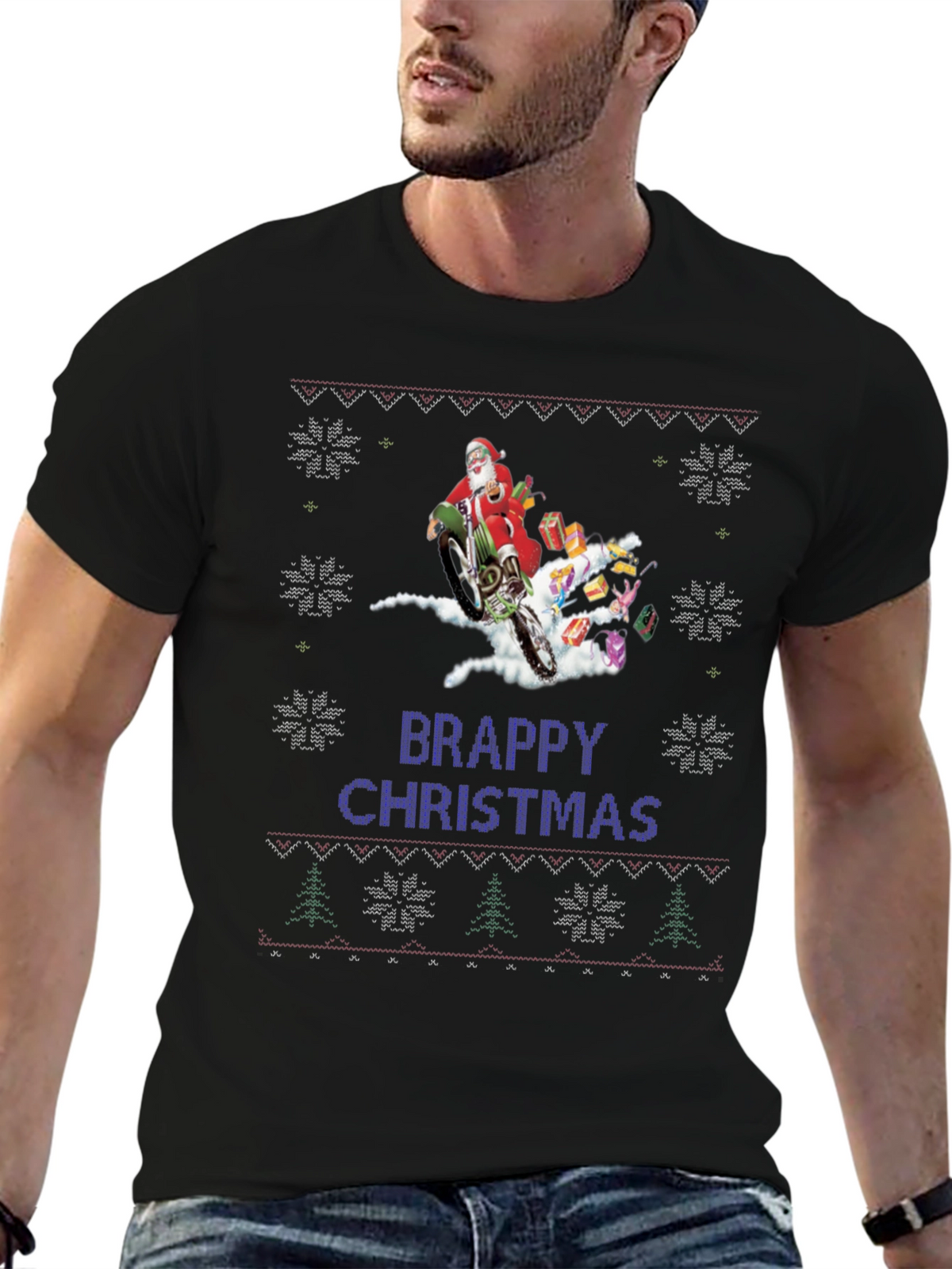 Brappy Christmas Santa Motocross Ugly Christmas Sweater T-Shirt