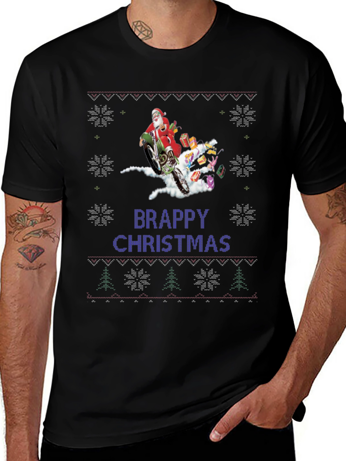 Brappy Christmas Santa Motocross Ugly Christmas Sweater T-Shirt