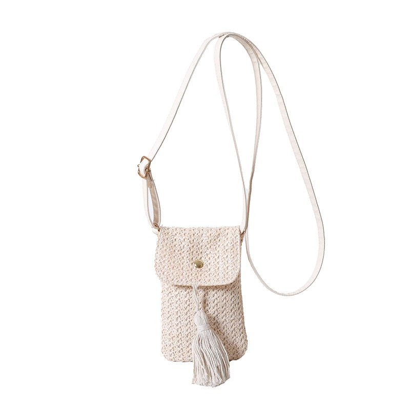 2024 Trendy Summer Crossbody Woven Tassel Phone Bag for Women