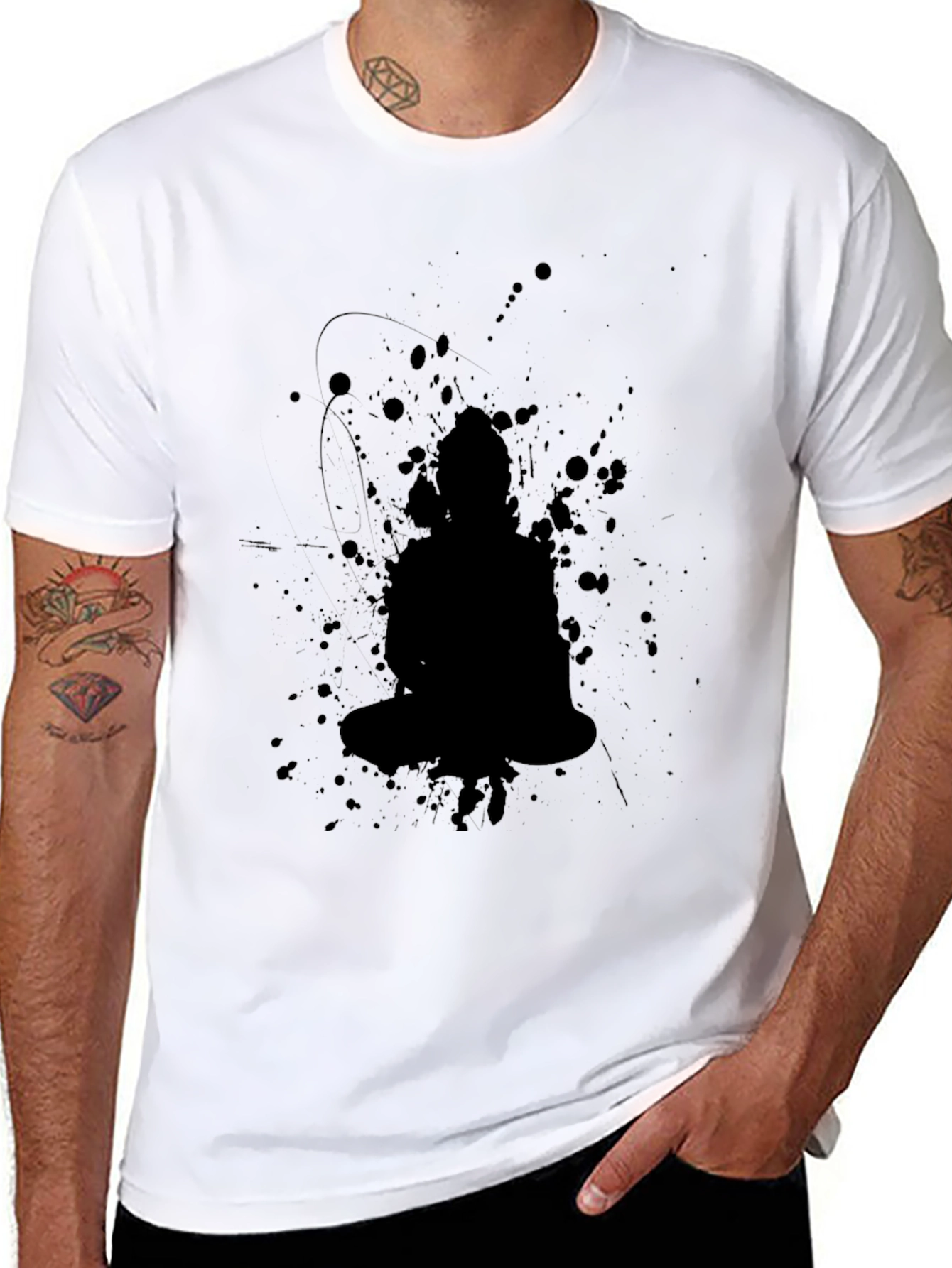 Black Buddha Splatter Print T-Shirt