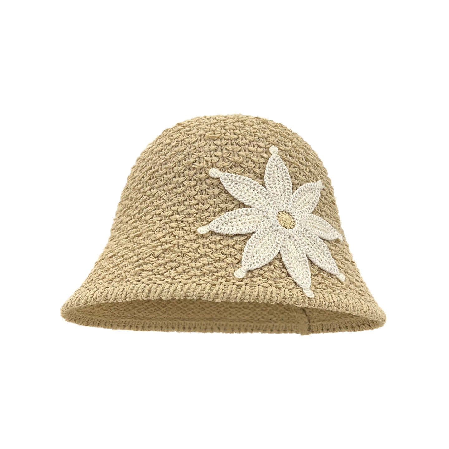 Women's Knit Bucket Hat with Flower Appliqué, Summer Sun Protection