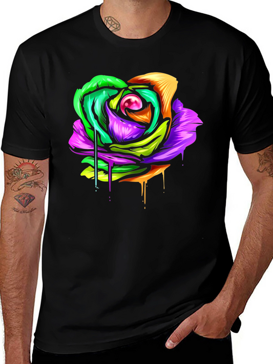Colorful Melting Rose Graphic Tee - Modern Streetwear