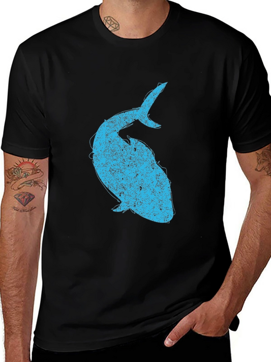 Mens Black T-Shirt with Blue Whale Graphic
