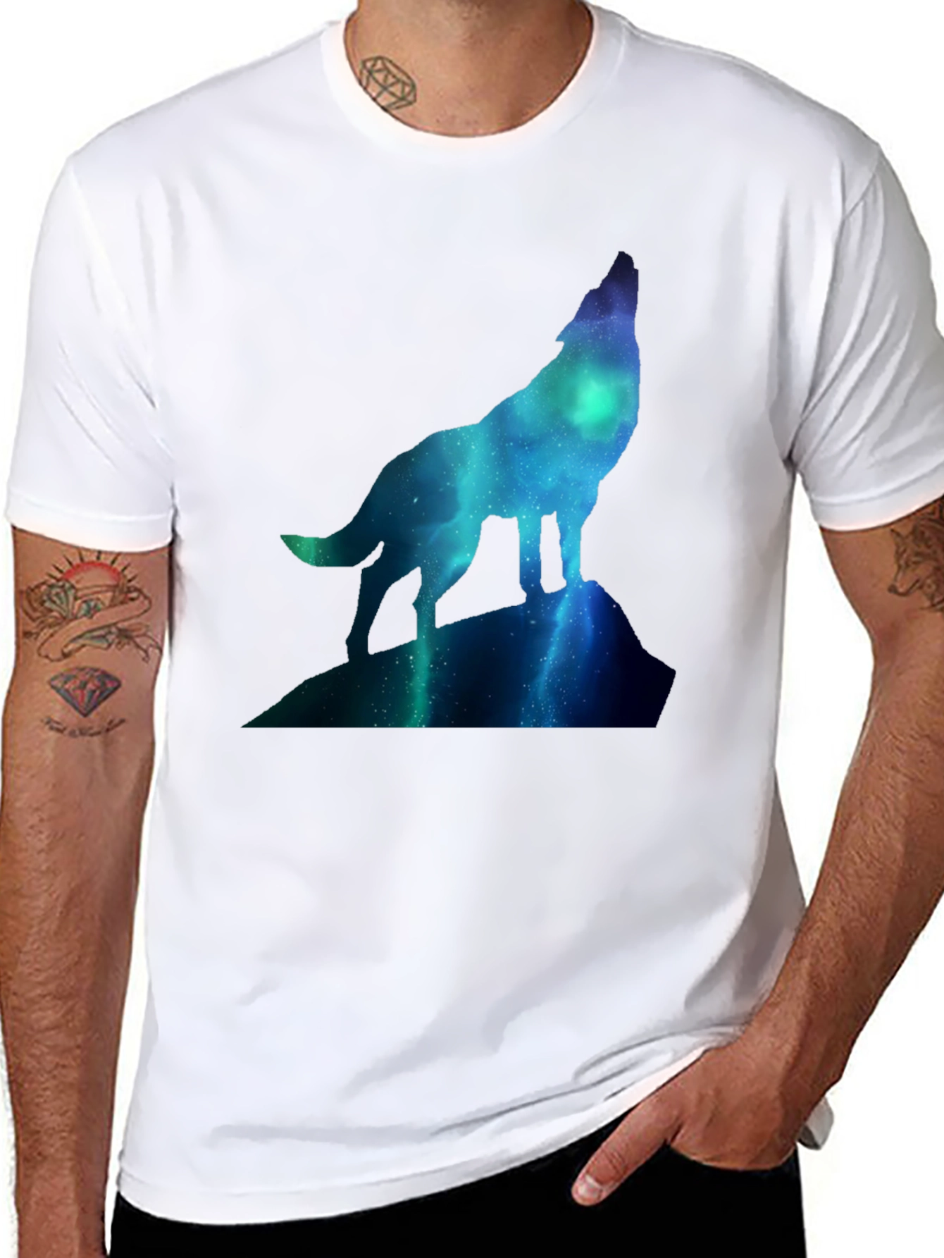 Wolf Galaxy T-Shirt - Black Crew Neck Tee