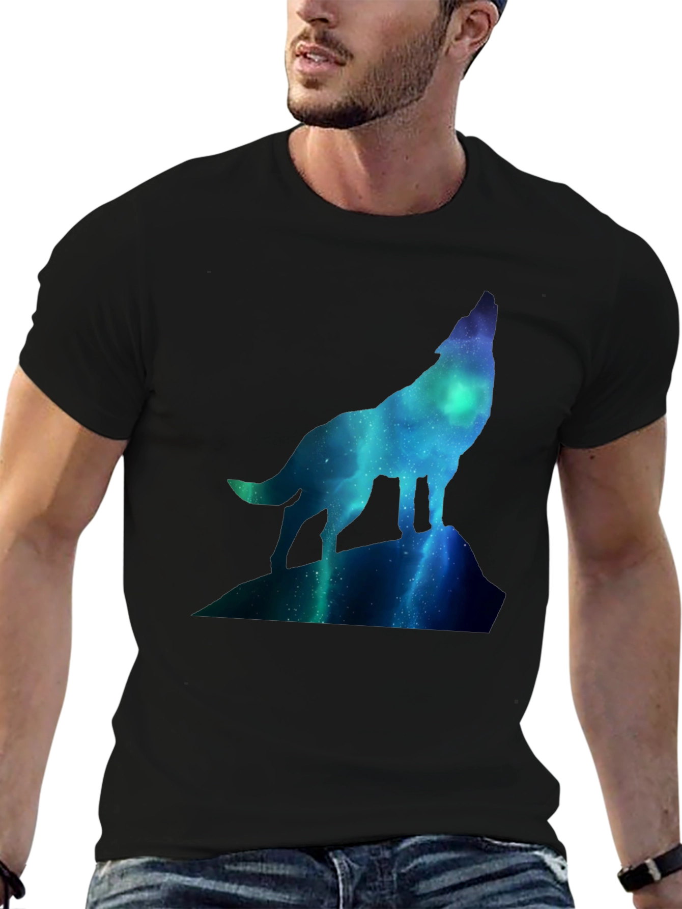 Wolf Galaxy T-Shirt - Black Crew Neck Tee
