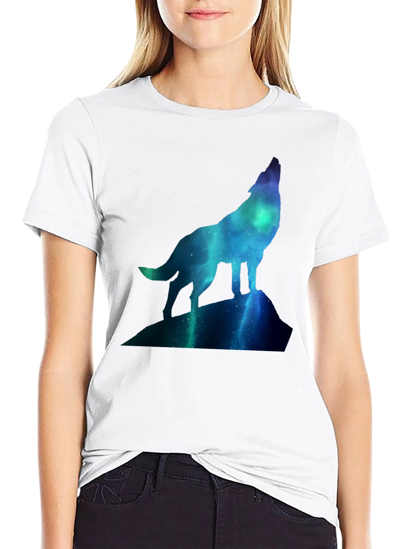 Wolf Galaxy T-Shirt - Black Crew Neck Tee