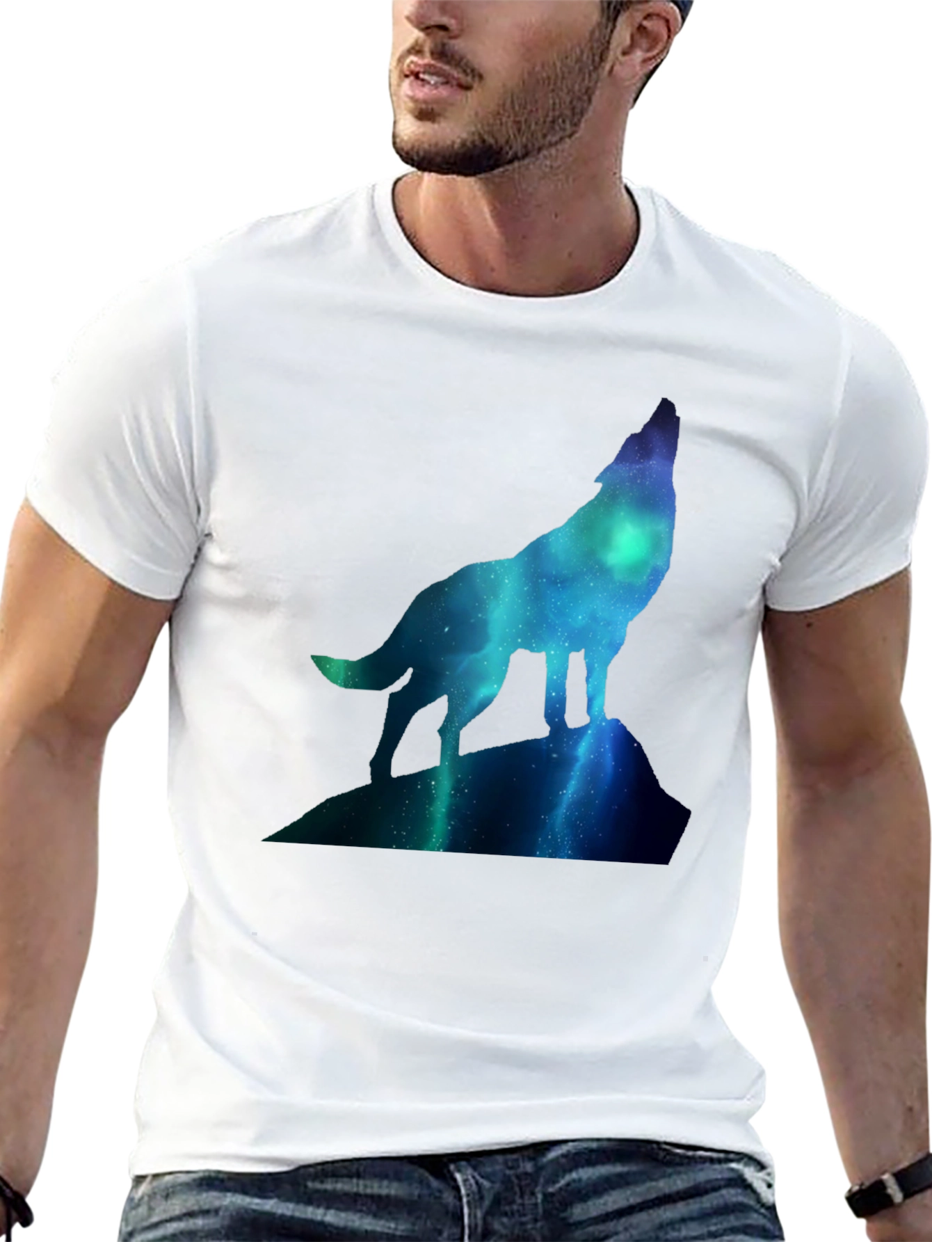 Wolf Galaxy T-Shirt - Black Crew Neck Tee
