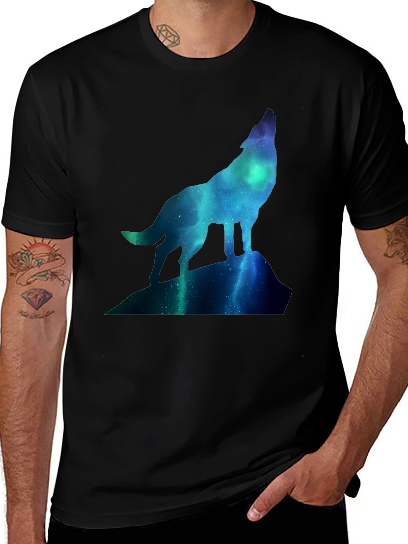 Wolf Galaxy T-Shirt - Black Crew Neck Tee