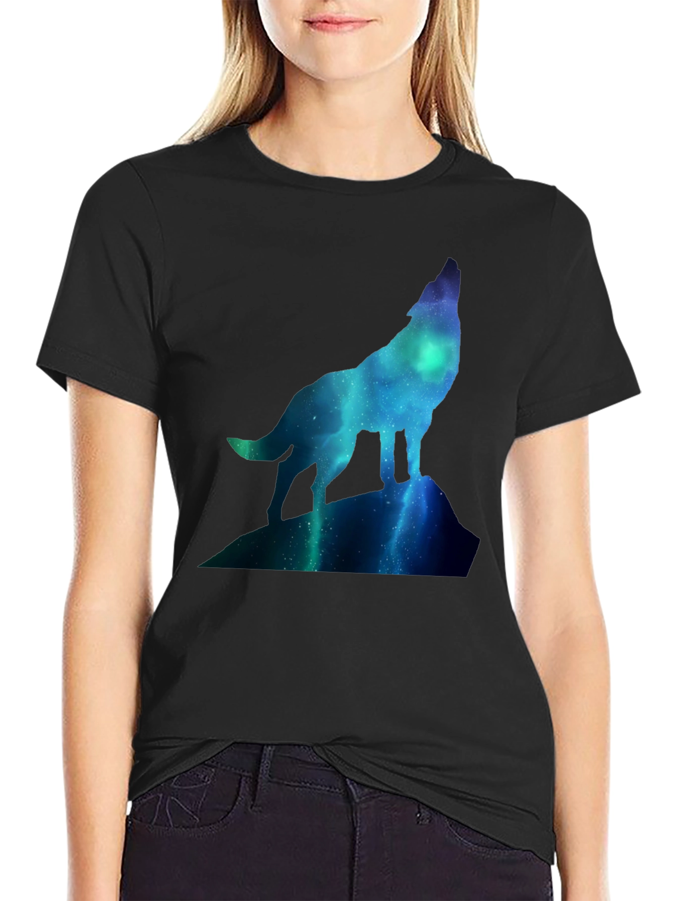 Wolf Galaxy T-Shirt - Black Crew Neck Tee