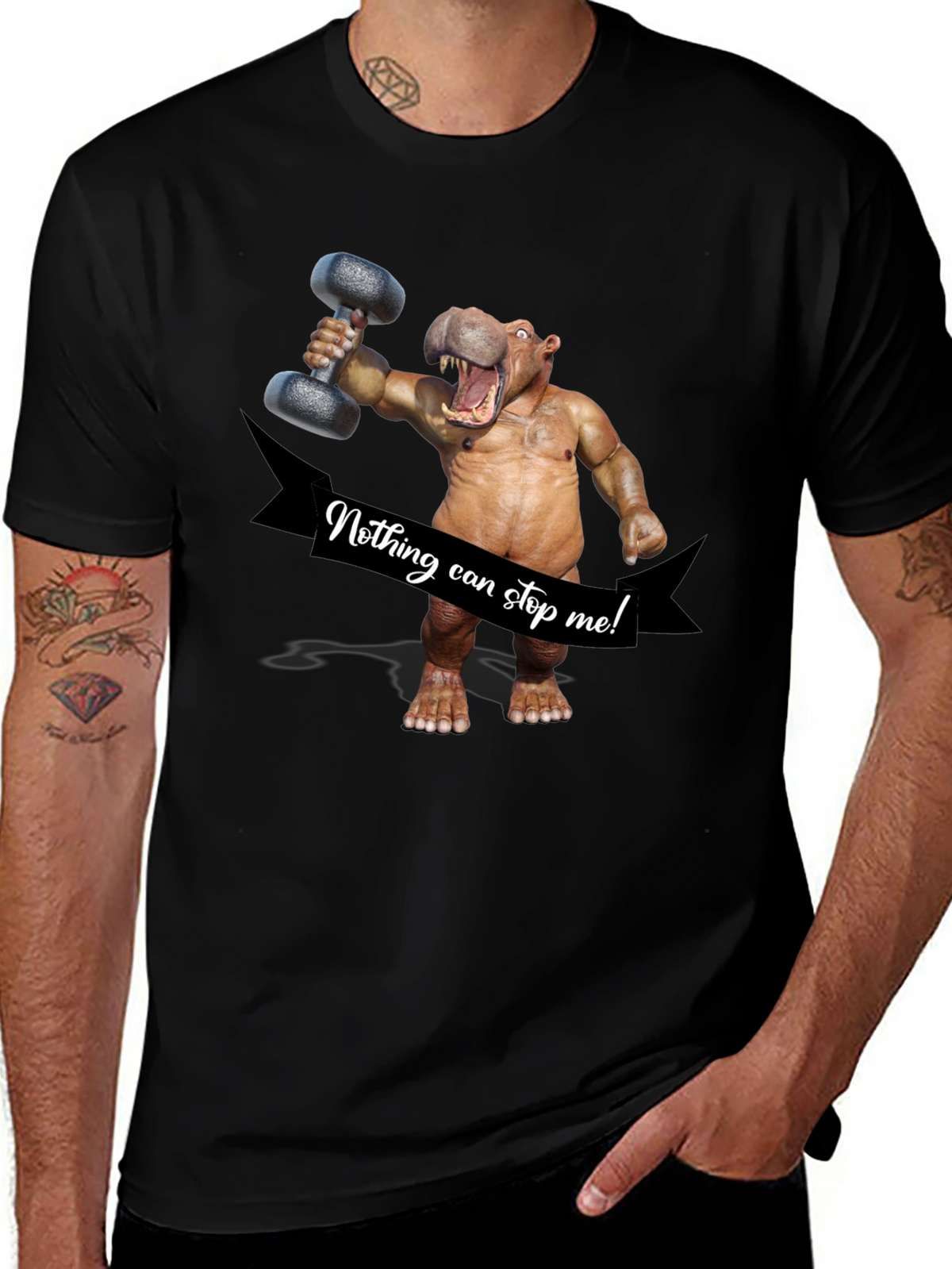 Hippo Lifting Dumbbell T-Shirt - Nothing Can Stop Me!