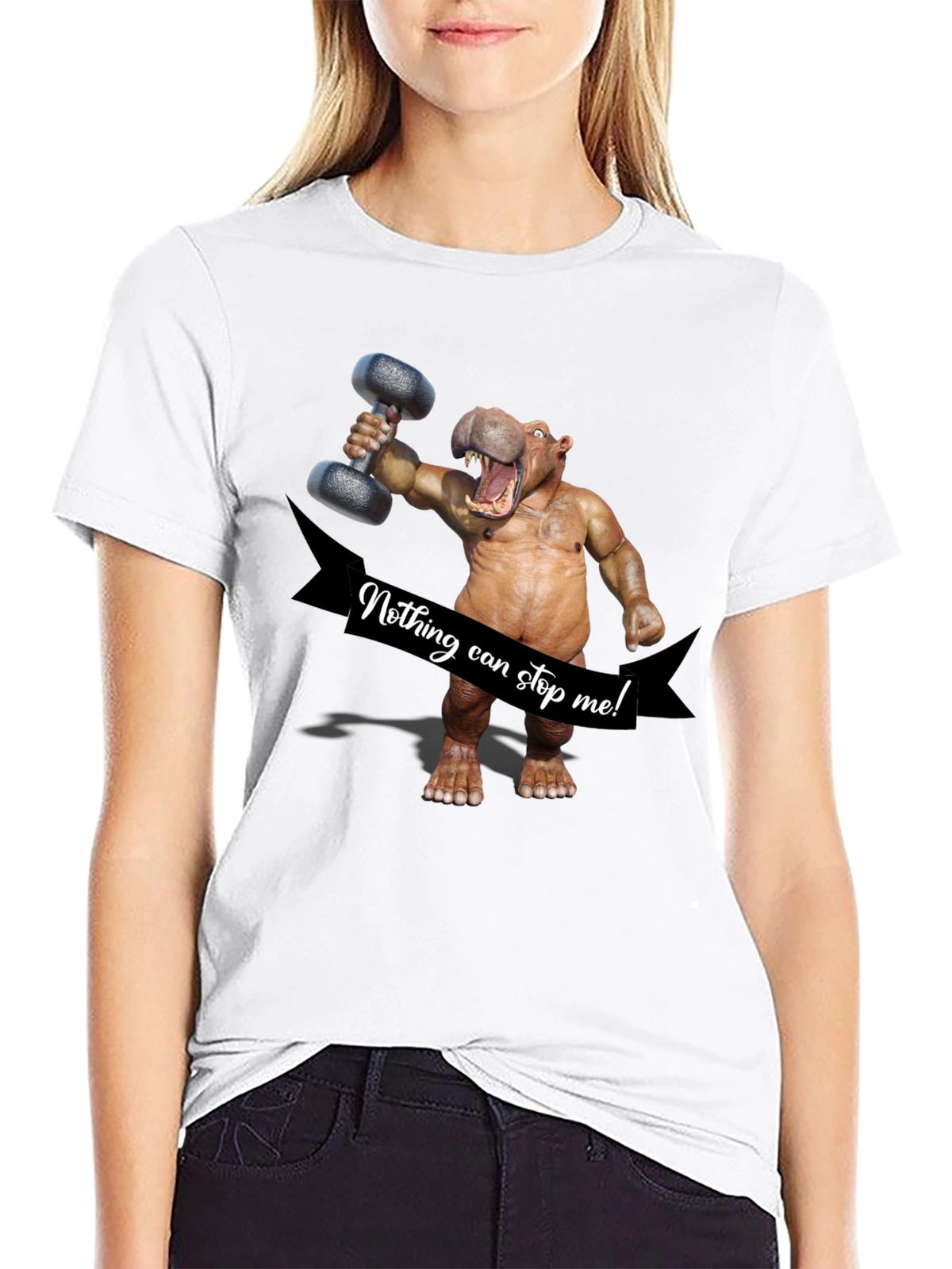 Hippo Lifting Dumbbell T-Shirt - Nothing Can Stop Me!