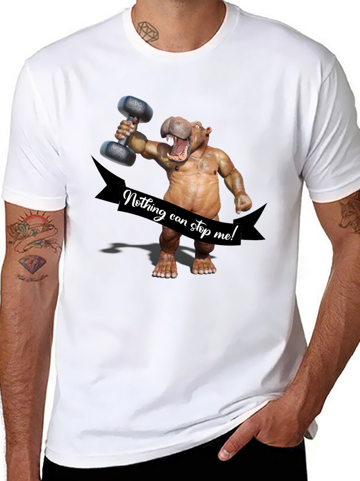 Hippo Lifting Dumbbell T-Shirt - Nothing Can Stop Me!