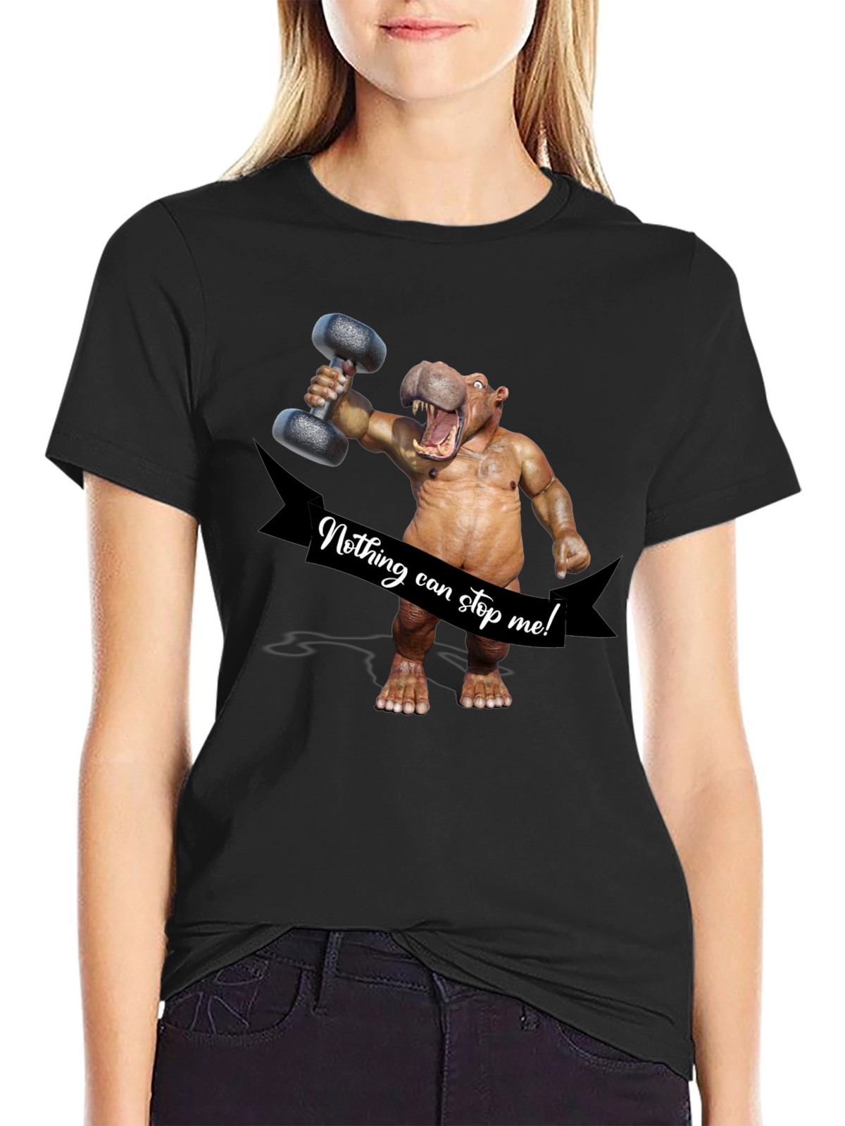 Hippo Lifting Dumbbell T-Shirt - Nothing Can Stop Me!