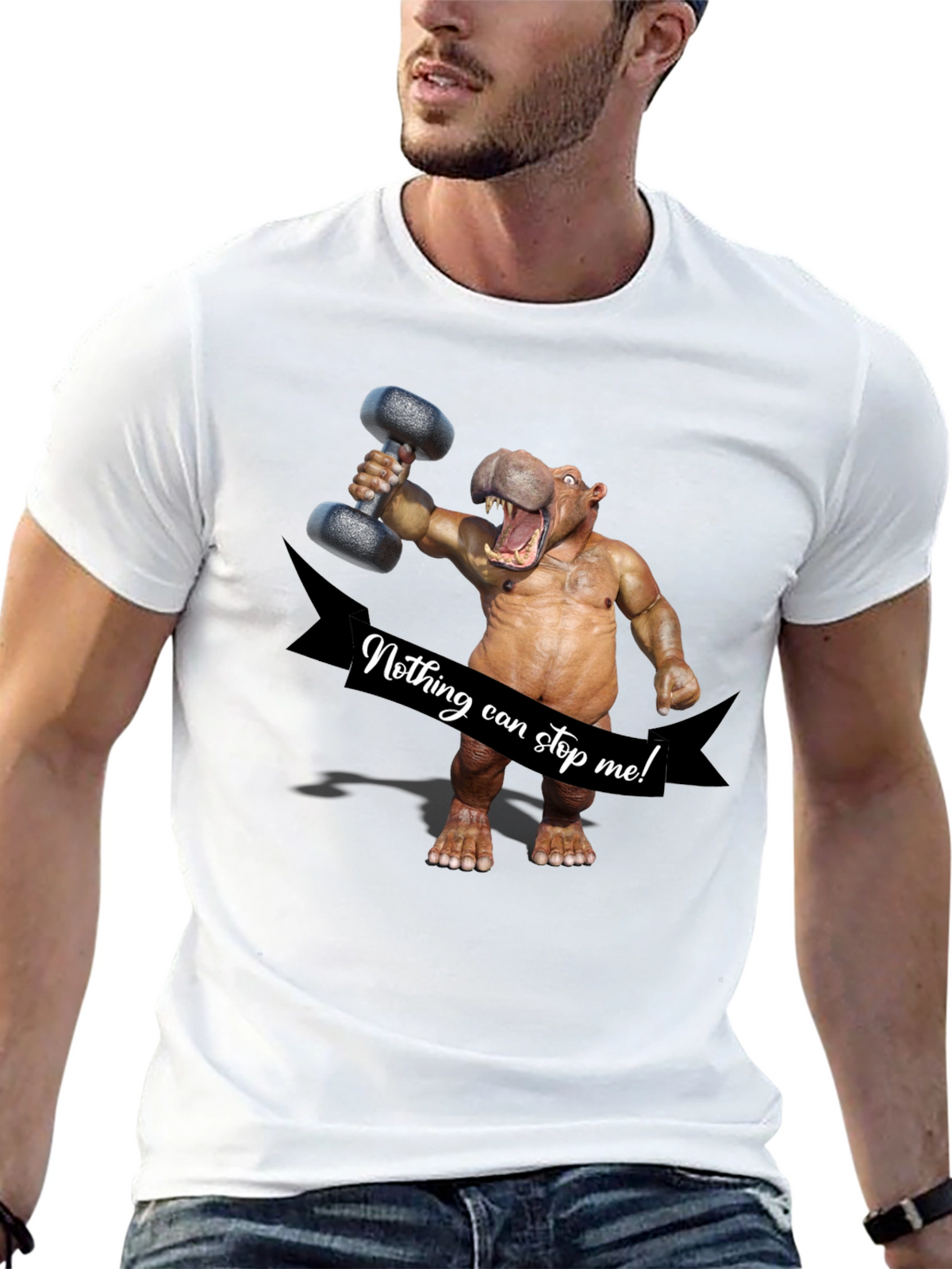 Hippo Lifting Dumbbell T-Shirt - Nothing Can Stop Me!